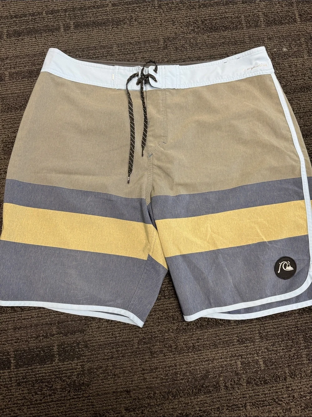 Quiksilver Men's Tan, Gray, Yellow Striped Board Shorts